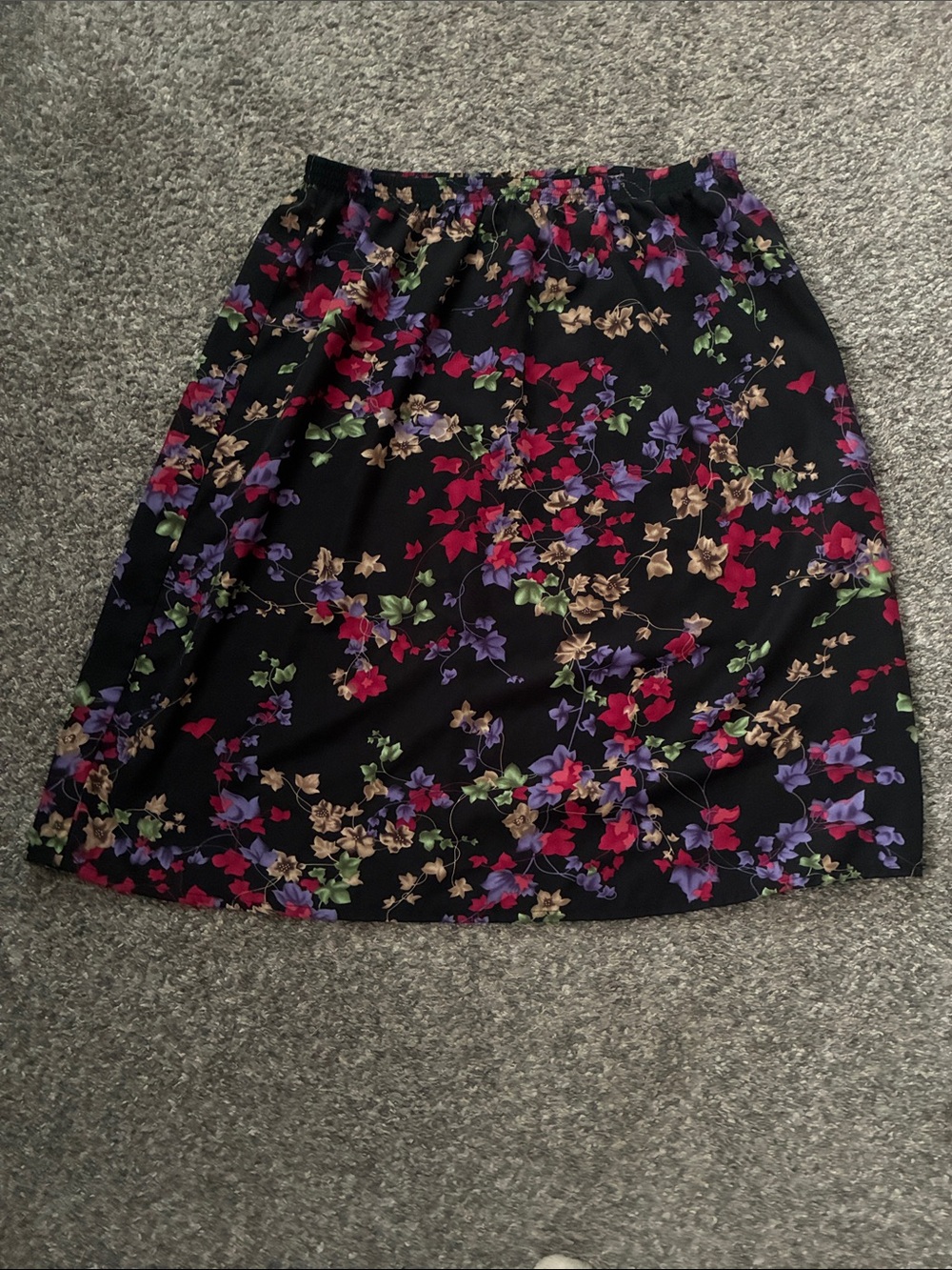 Blair Black A-Line Floral Skirt with Red, Purple, Green & Tan Flowers